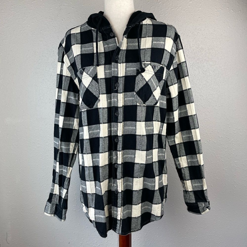 Union Bay Button Down Plaid Flannel Hoodie Size M EUC